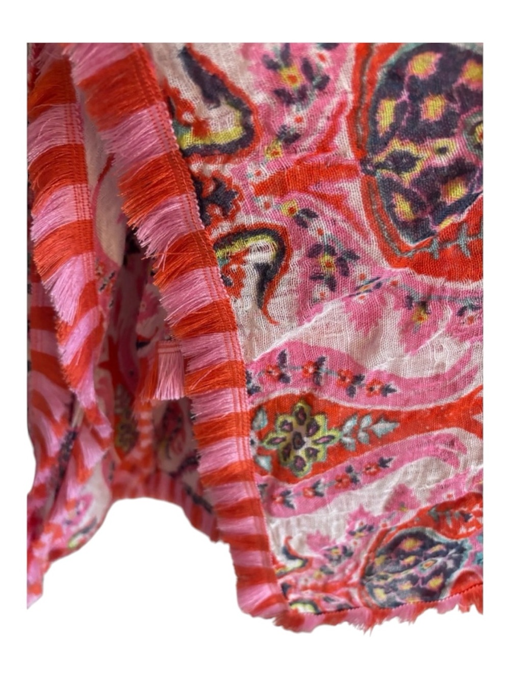 🧡🩷 Spartina 449 One Size Gauze Fringe Kimono Duster Pink Paisley Beach Cover-Up - Picture 6 of 7
